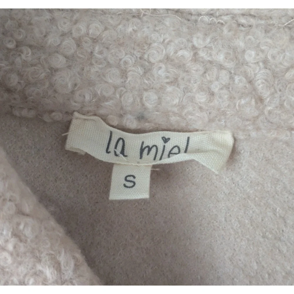 La Miel Blush Pink Tan Boucle Tan Thick Shacket Button Front Sz Small Oversized